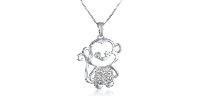 White Gold Monkey Pendant Necklace